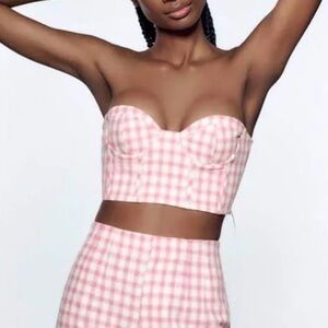 Zara Pink Gingham bustier top